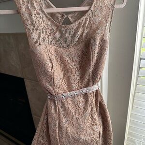 Sequin Hearts Lace Backless Dress in Tan